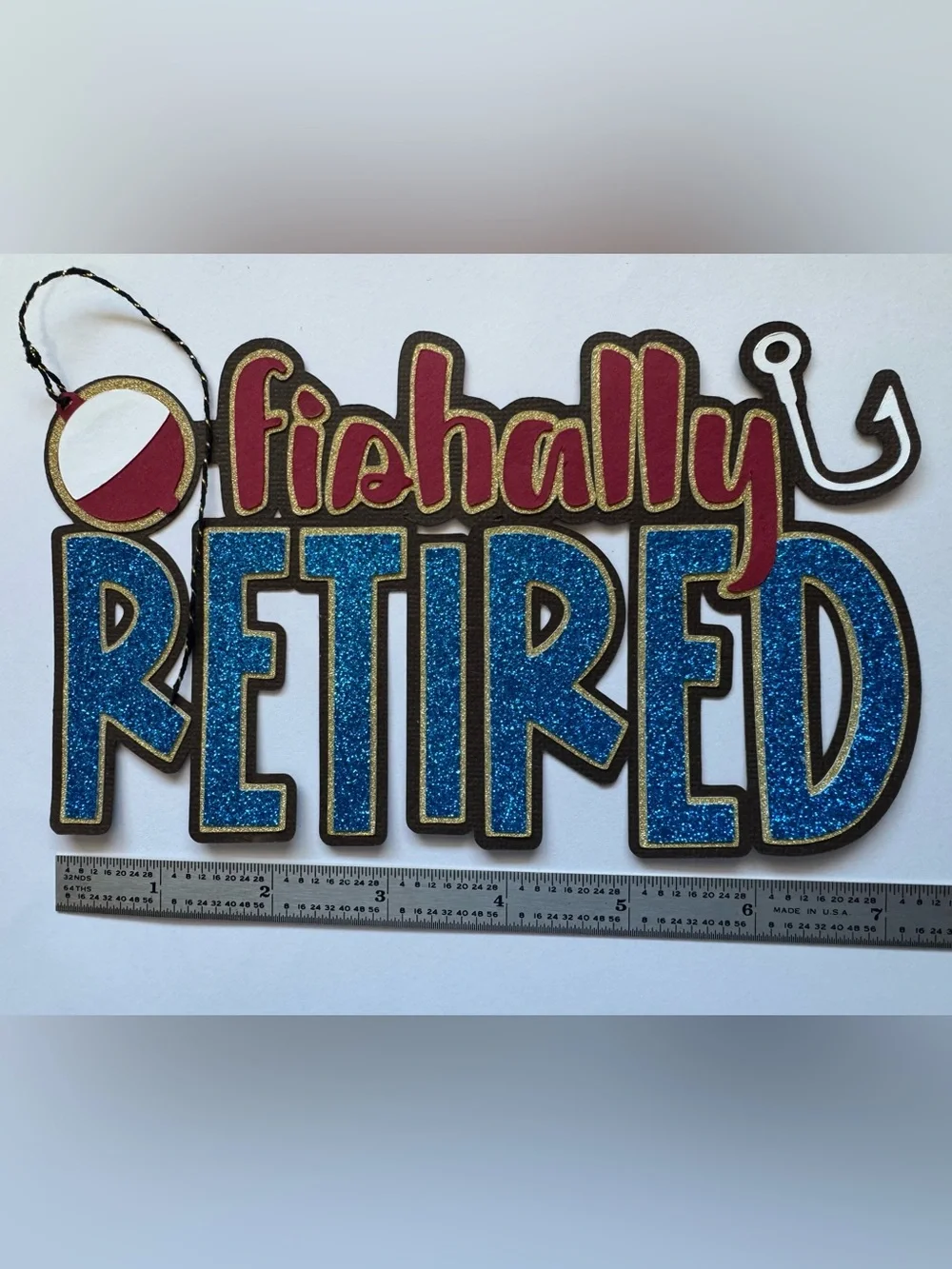 O’fishally Retired' Decor, Scrapbook or Cake Topper! Sparkly Blue w/Red Accents
